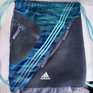 Adidas Teal and Gray Sports Drawstring Backpack